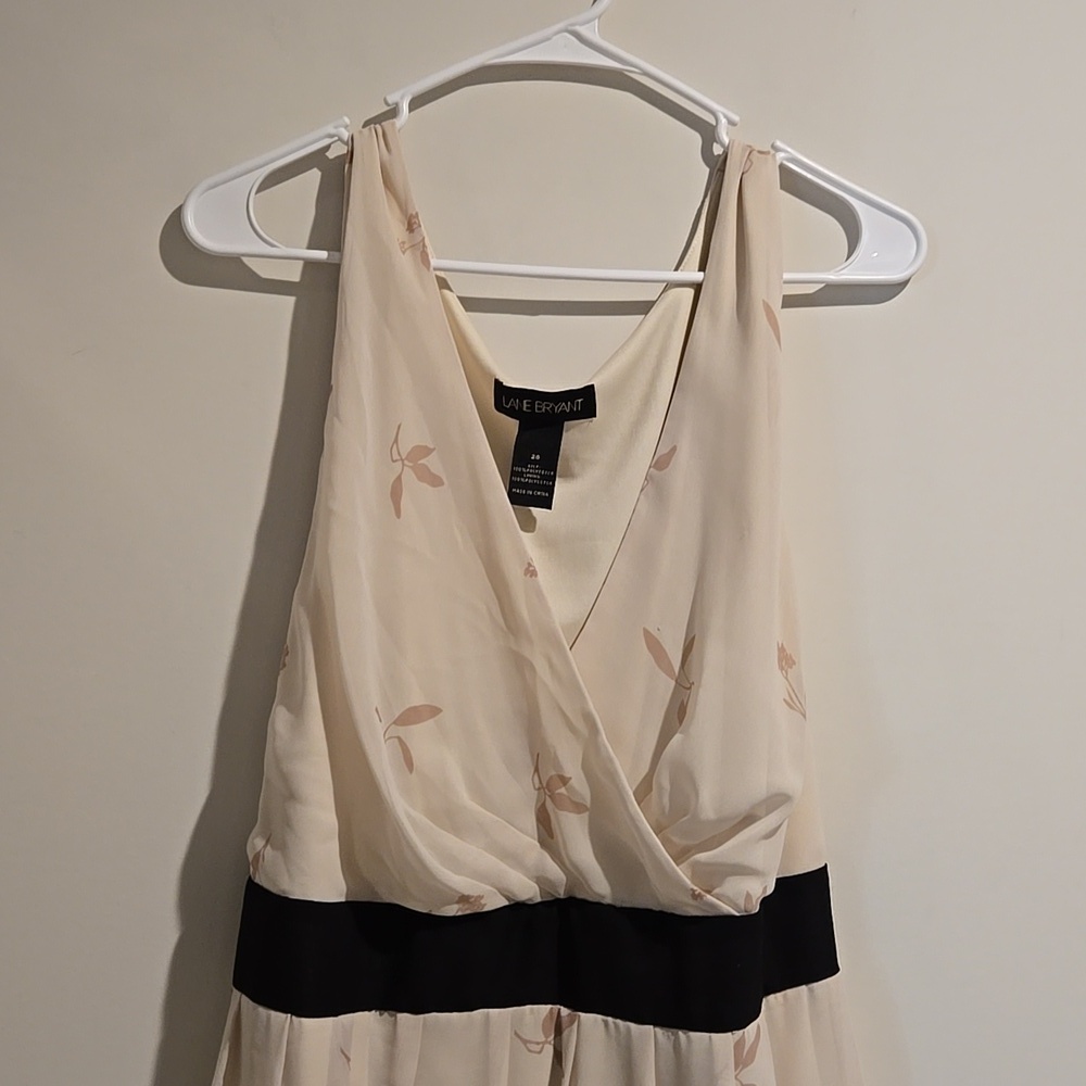 Lane Bryant tan blue coral black floral tie back dress. Size 26. - Picture 2 of 6